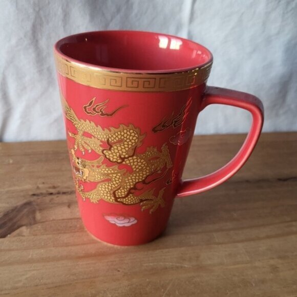 Porcelain Red Gold Dragon Tea Coffee Mug Adeline - Picture 1 of 9